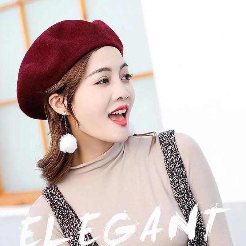 Women Ladies Beanie Wool French Beret Newsboy Hat Cap Winter Warm Hats Girls - Green V528-BERET-DARKGREEN-913458