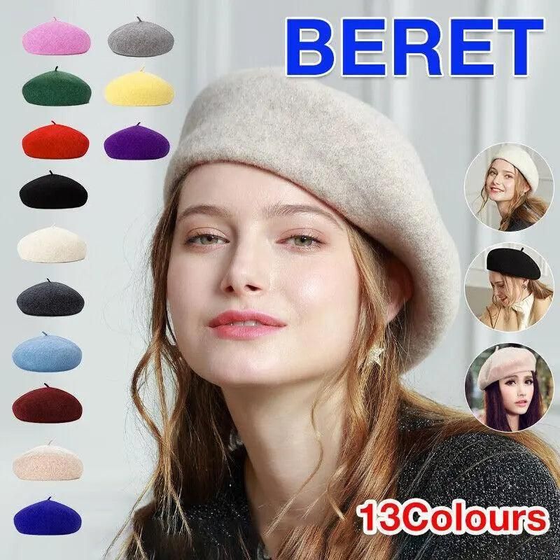 Women Ladies Beanie Wool French Beret Newsboy Hat Cap Winter Warm Hats Girls - Purple V528-BERET-DEEPPURPLE-653410