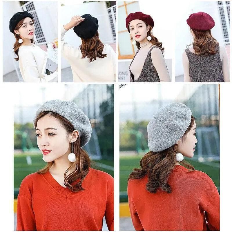 Women Ladies Beanie Wool French Beret Newsboy Hat Cap Winter Warm Hats Girls - Light Grey V528-BERET-LIGHTGREY-952088