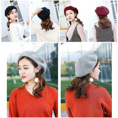 Women Ladies Beanie Wool French Beret Newsboy Hat Cap Winter Warm Hats Girls - White V528-BERET-WHITE-287015