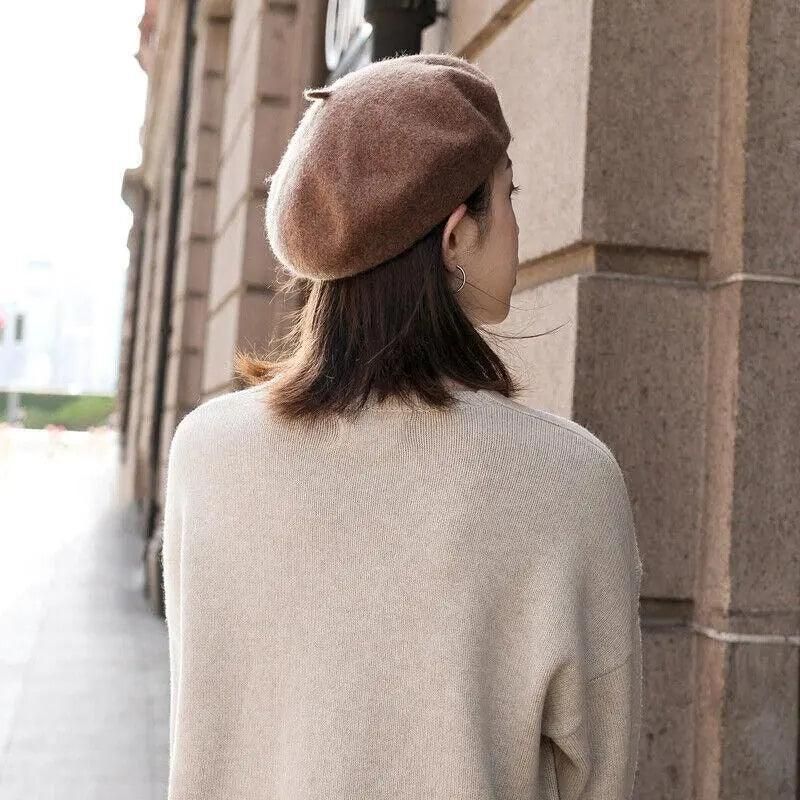 Women Ladies Beanie Wool French Beret Newsboy Hat Cap Winter Warm Hats Girls - White V528-BERET-WHITE-287015