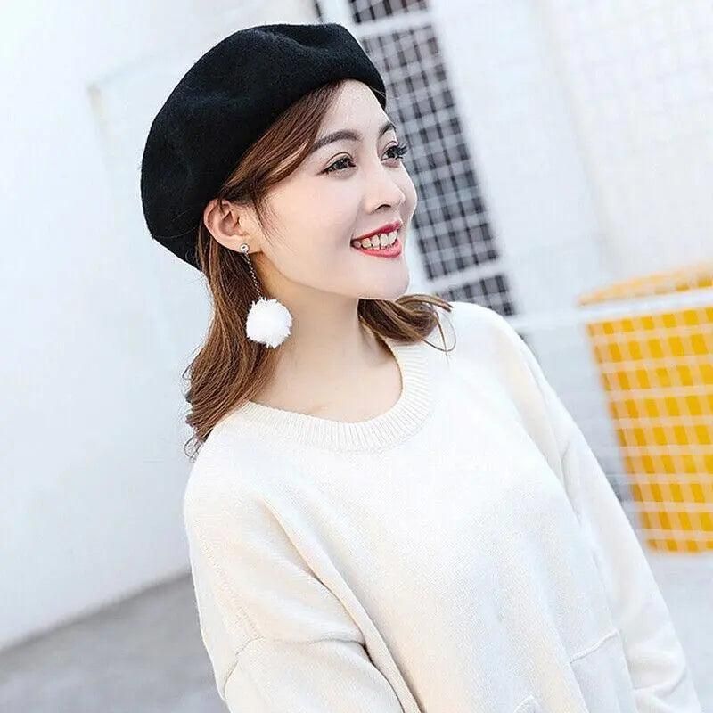 Women Ladies Beanie Wool French Beret Newsboy Hat Cap Winter Warm Hats Girls - Yellow V528-BERET-YELLOW-522267