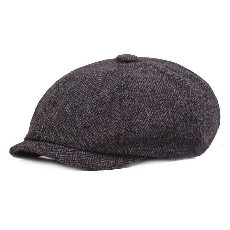 8 Panels Newsboy Flat Cap Peaky Blinders Baker Golf Driving Boy Mens Beret Hat - Dark Grey V528-BERETHAT-BLACKDARKGREY-224576