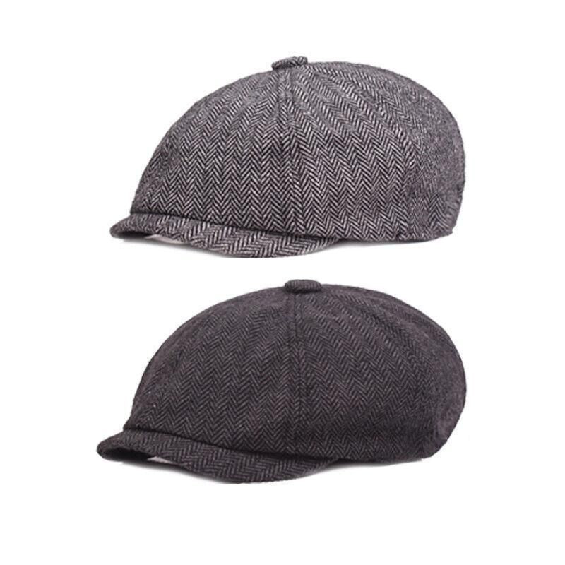 8 Panels Newsboy Flat Cap Peaky Blinders Baker Golf Driving Boy Mens Beret Hat - Dark Grey V528-BERETHAT-BLACKDARKGREY-224576