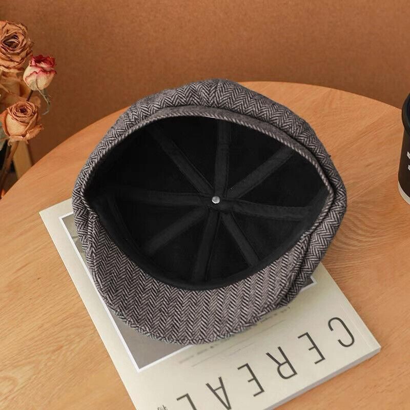 8 Panels Newsboy Flat Cap Peaky Blinders Baker Golf Driving Boy Mens Beret Hat - Dark Grey V528-BERETHAT-BLACKDARKGREY-224576