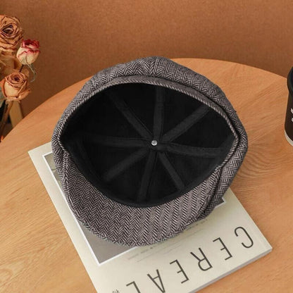 8 Panels Newsboy Flat Cap Peaky Blinders Baker Golf Driving Boy Mens Beret Hat - Dark Grey V528-BERETHAT-BLACKDARKGREY-224576