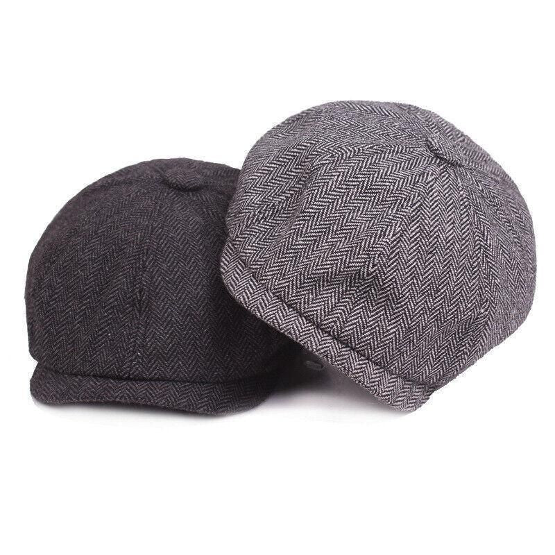 8 Panels Newsboy Flat Cap Peaky Blinders Baker Golf Driving Boy Mens Beret Hat - Dark Grey V528-BERETHAT-BLACKDARKGREY-224576