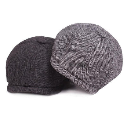8 Panels Newsboy Flat Cap Peaky Blinders Baker Golf Driving Boy Mens Beret Hat - Dark Grey V528-BERETHAT-BLACKDARKGREY-224576
