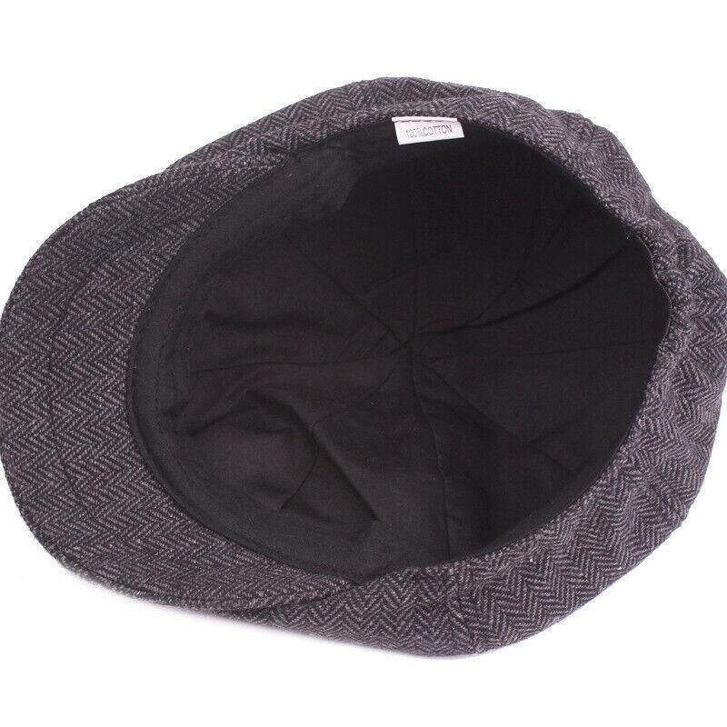 8 Panels Newsboy Flat Cap Peaky Blinders Baker Golf Driving Boy Mens Beret Hat - Dark Grey V528-BERETHAT-BLACKDARKGREY-224576