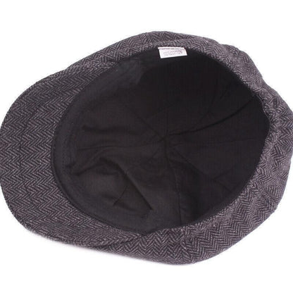 8 Panels Newsboy Flat Cap Peaky Blinders Baker Golf Driving Boy Mens Beret Hat - Dark Grey V528-BERETHAT-BLACKDARKGREY-224576