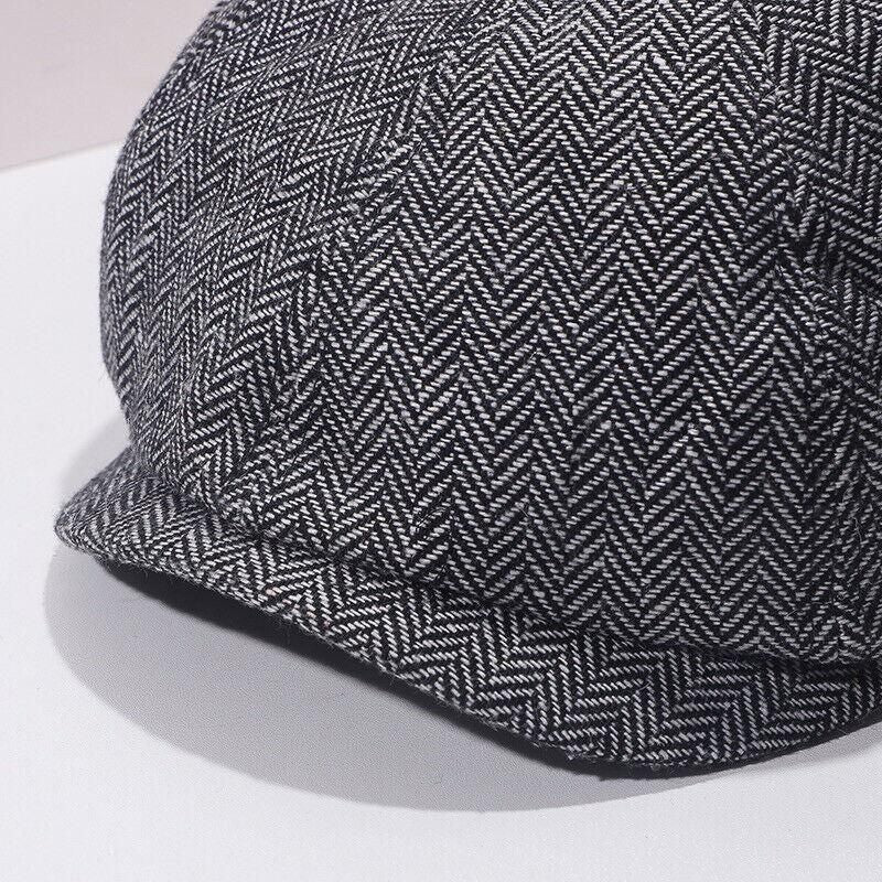 8 Panels Newsboy Flat Cap Peaky Blinders Baker Golf Driving Boy Mens Beret Hat - Dark Grey V528-BERETHAT-BLACKDARKGREY-224576
