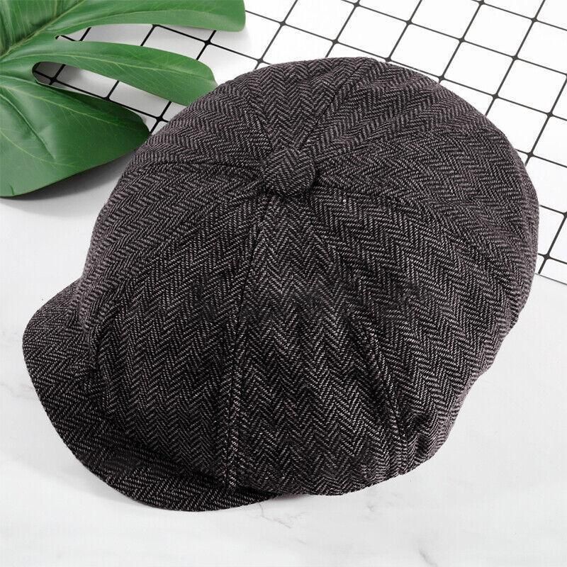 8 Panels Newsboy Flat Cap Peaky Blinders Baker Golf Driving Boy Mens Beret Hat - Dark Grey V528-BERETHAT-BLACKDARKGREY-224576