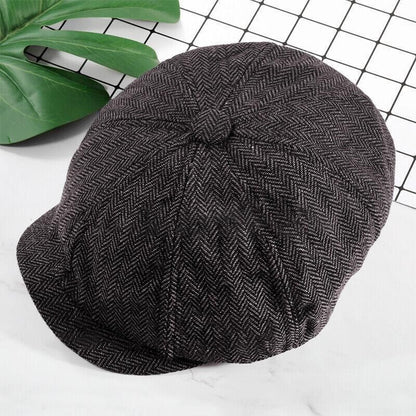 8 Panels Newsboy Flat Cap Peaky Blinders Baker Golf Driving Boy Mens Beret Hat - Dark Grey V528-BERETHAT-BLACKDARKGREY-224576