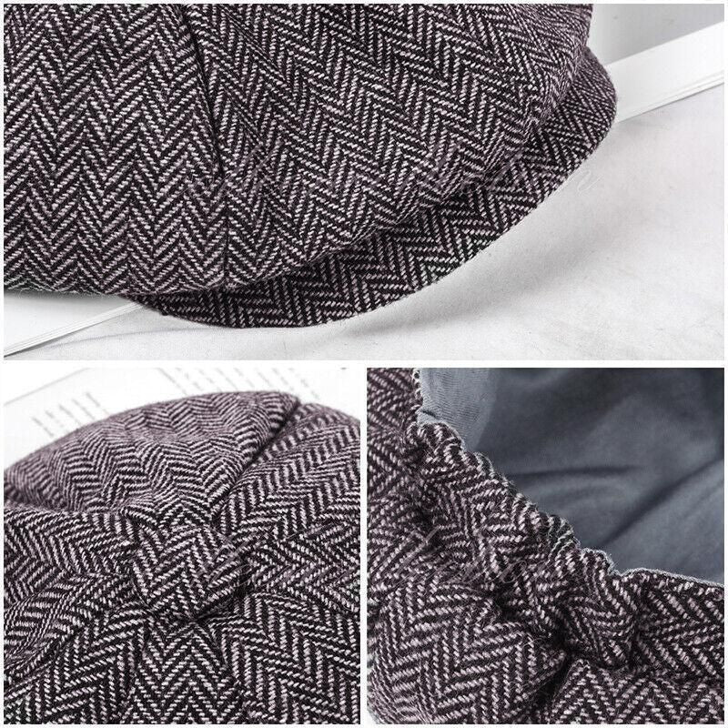 8 Panels Newsboy Flat Cap Peaky Blinders Baker Golf Driving Boy Mens Beret Hat - Dark Grey V528-BERETHAT-BLACKDARKGREY-224576