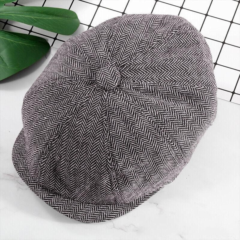 8 Panels Newsboy Flat Cap Peaky Blinders Baker Golf Driving Boy Mens Beret Hat - Dark Grey V528-BERETHAT-BLACKDARKGREY-224576