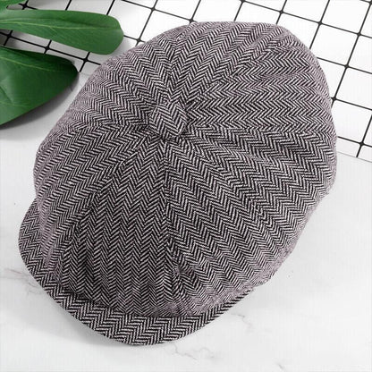 8 Panels Newsboy Flat Cap Peaky Blinders Baker Golf Driving Boy Mens Beret Hat - Dark Grey V528-BERETHAT-BLACKDARKGREY-224576
