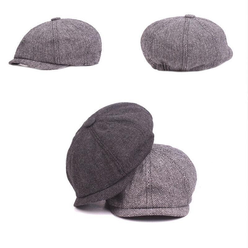 8 Panels Newsboy Flat Cap Peaky Blinders Baker Golf Driving Boy Mens Beret Hat - Dark Grey V528-BERETHAT-BLACKDARKGREY-224576