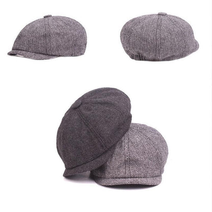 8 Panels Newsboy Flat Cap Peaky Blinders Baker Golf Driving Boy Mens Beret Hat - Dark Grey V528-BERETHAT-BLACKDARKGREY-224576