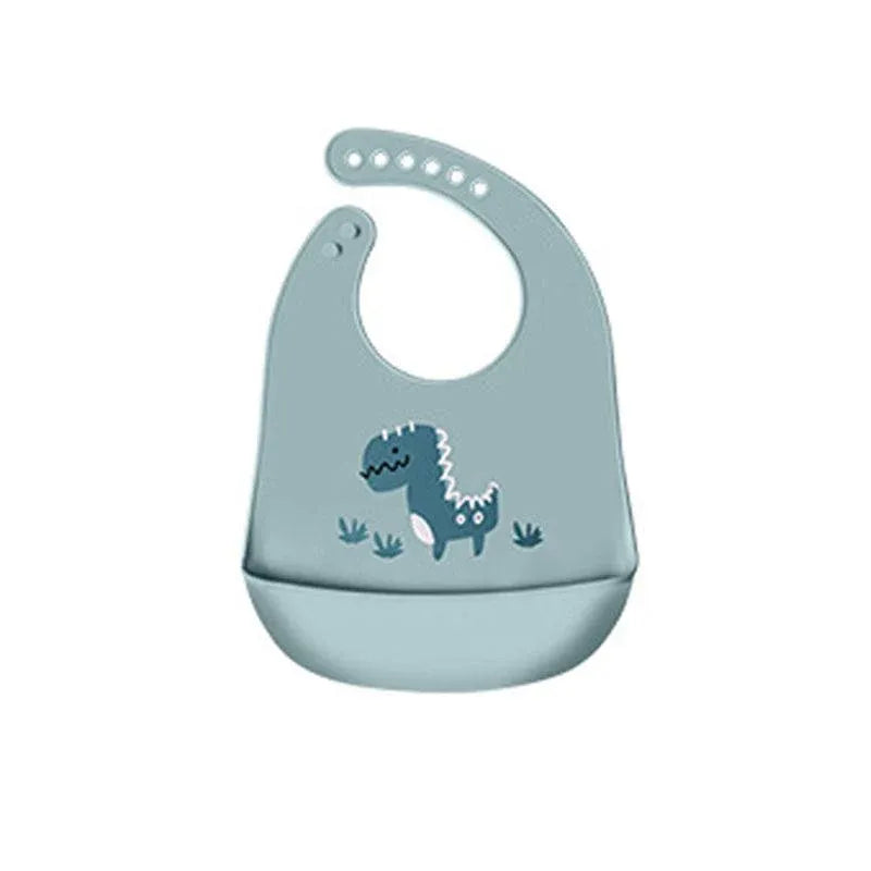 Silicone Waterproof Feeding Bib Apron with Pouch Easy to Clean Smock for Mealtime Use - Dinosaur V528-BIB-DINOSAUR-584767