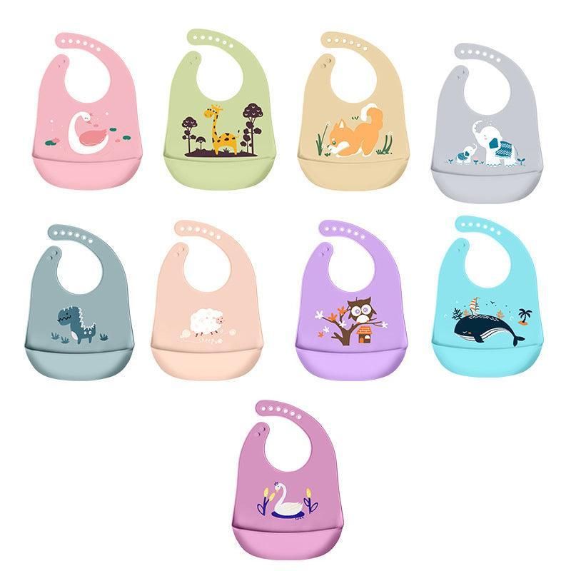 Silicone Waterproof Feeding Bib Apron with Pouch Easy to Clean Smock for Mealtime Use - Dinosaur V528-BIB-DINOSAUR-584767