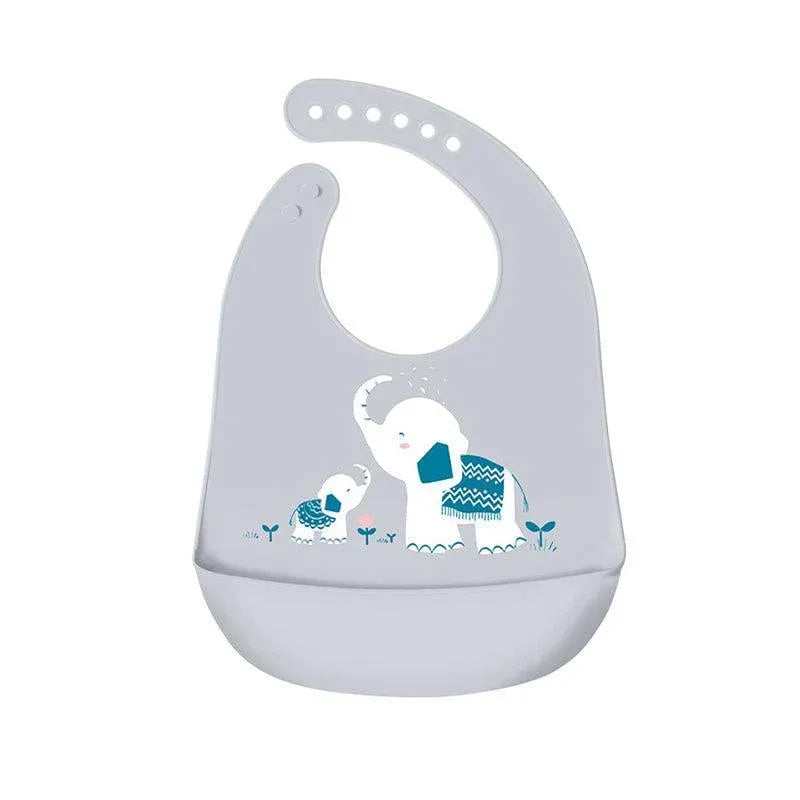 Silicone Waterproof Feeding Bib Apron with Pouch Easy to Clean Smock for Mealtime Use - Elephant V528-BIB-ELEPHANT-345970