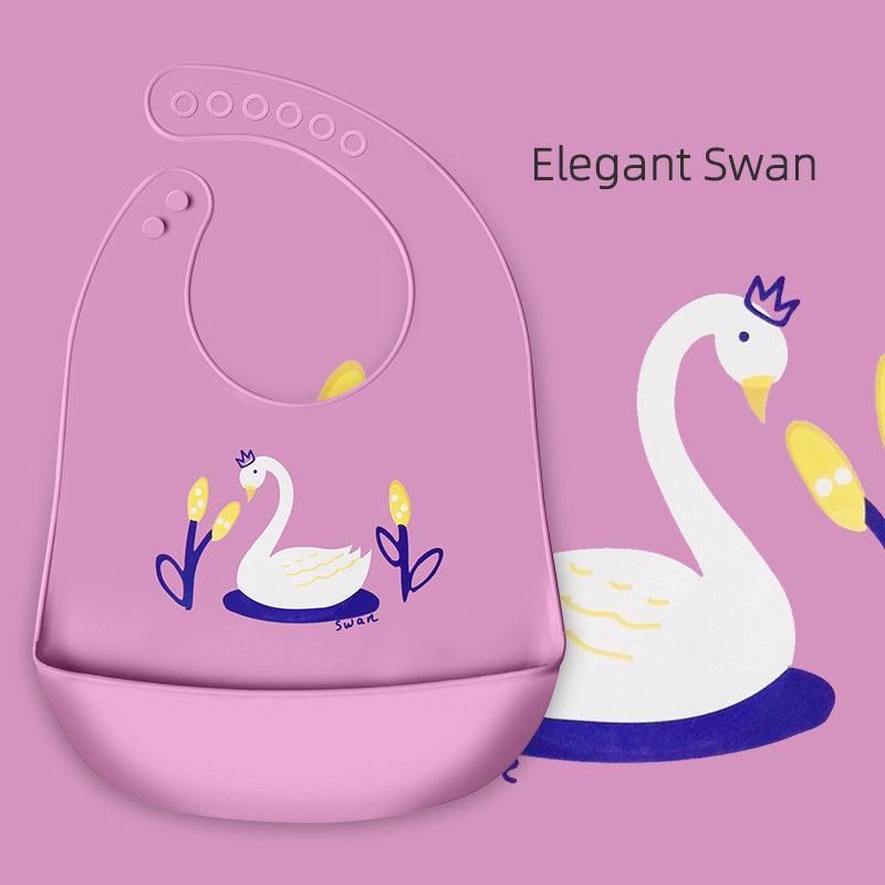 Silicone Waterproof Feeding Bib Apron with Pouch Easy to Clean Smock for Mealtime Use - Owl V528-BIB-OWL-243970