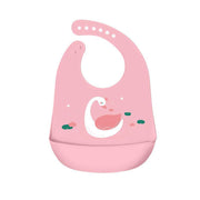 Silicone Waterproof Feeding Bib Apron with Pouch Easy to Clean Smock for Mealtime Use - Purple Swan V528-BIB-PURPLESWAN-555408