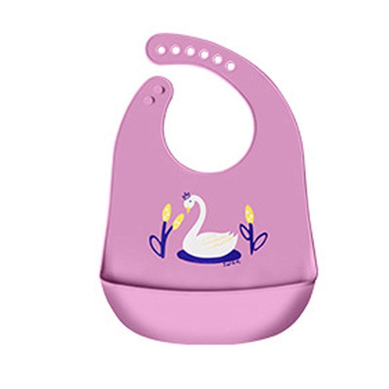 Silicone Waterproof Feeding Bib Apron with Pouch Easy to Clean Smock for Mealtime Use - Purple Swan V528-BIB-PURPLESWAN-555408