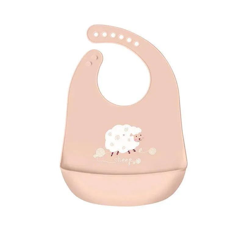 Silicone Waterproof Feeding Bib Apron with Pouch Easy to Clean Smock for Mealtime Use - Sheep V528-BIB-THEEP-919628