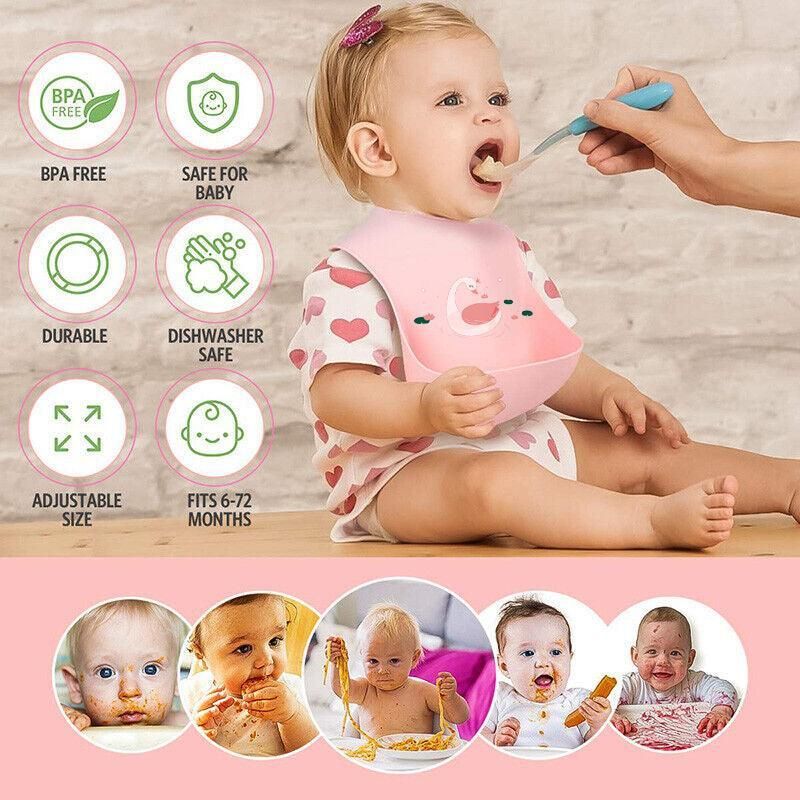 Silicone Waterproof Feeding Bib Apron with Pouch Easy to Clean Smock for Mealtime Use - Sheep V528-BIB-THEEP-919628