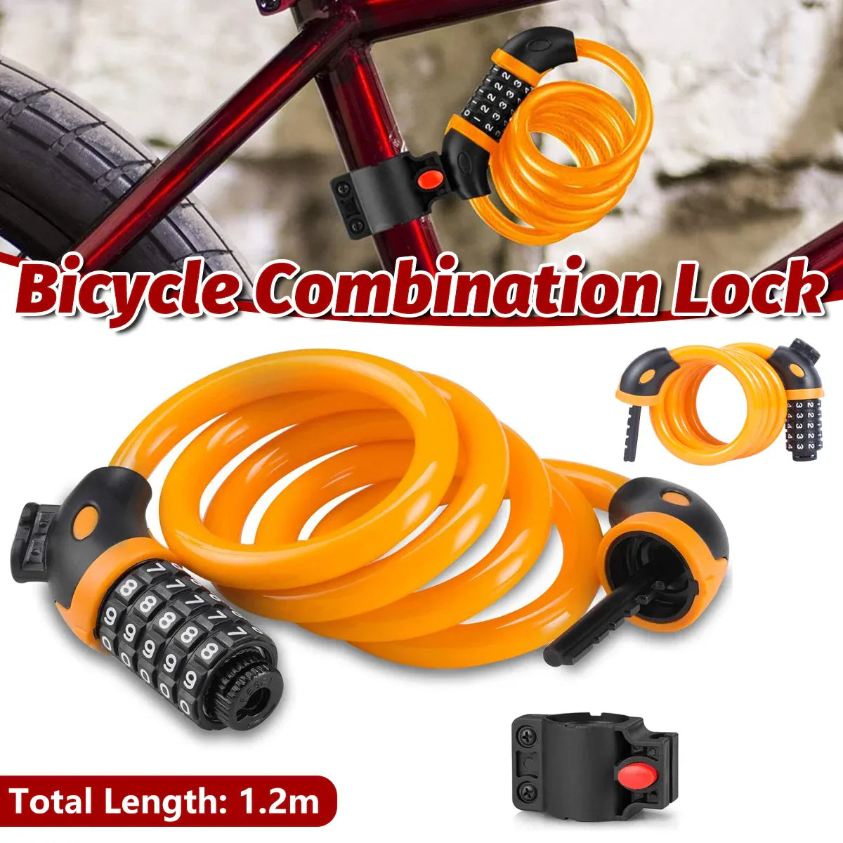 Bike Bicycle Cycling Lock 5 Digit Combination Security Cable Lock Anti Theft V528-BICYCLE-LOCK-ORANGE-986154