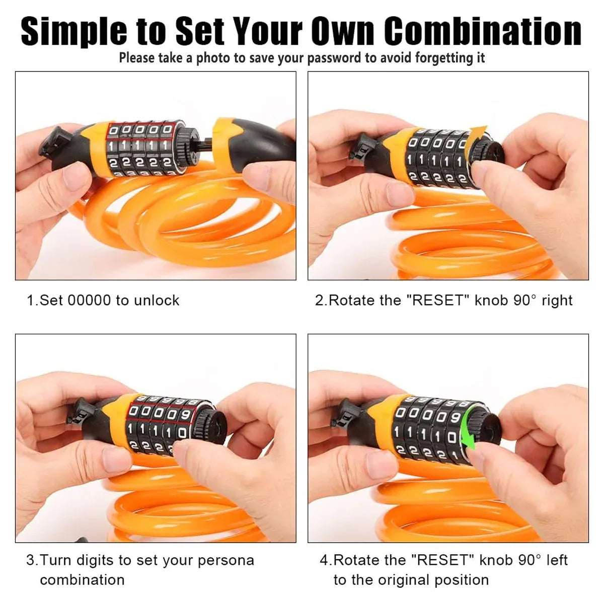 Bike Bicycle Cycling Lock 5 Digit Combination Security Cable Lock Anti Theft V528-BICYCLE-LOCK-ORANGE-986154