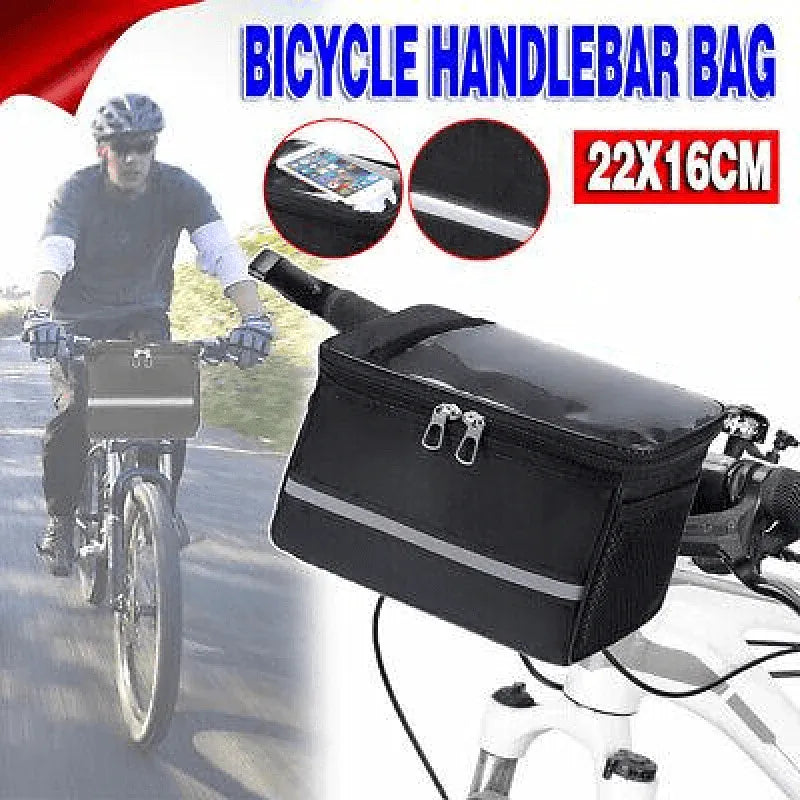 Waterproof Bicycle Handlebar Bag with Touchscreen Phone Pocket and Reflective Strip V528-BIKEBAG-BLACK-12706