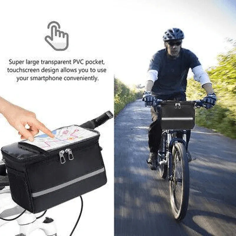 Waterproof Bicycle Handlebar Bag with Touchscreen Phone Pocket and Reflective Strip V528-BIKEBAG-BLACK-12706