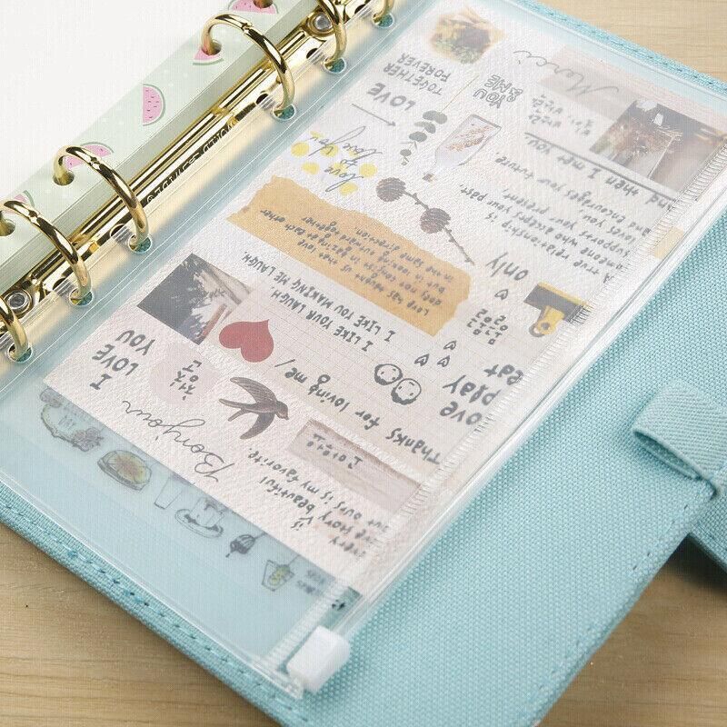 12X A5/A6/A7 Binder Pocket Zipper 6 Holes Pvc Document Filling Bags Clear Kit - A5(21*15CM) V528-BINDERPOCKET-12PCS-A5-108186