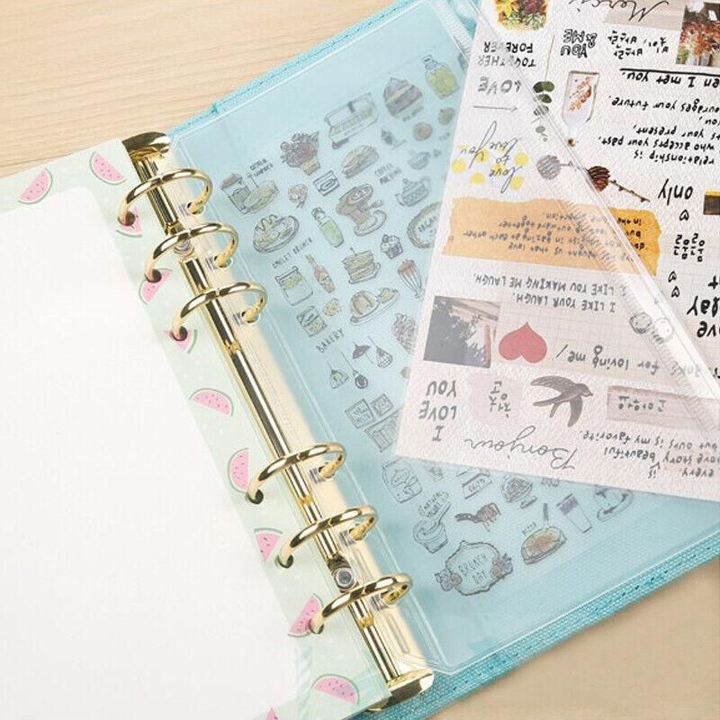 12X A5/A6/A7 Binder Pocket Zipper 6 Holes Pvc Document Filling Bags Clear Kit - A5(21*15CM) V528-BINDERPOCKET-12PCS-A5-108186