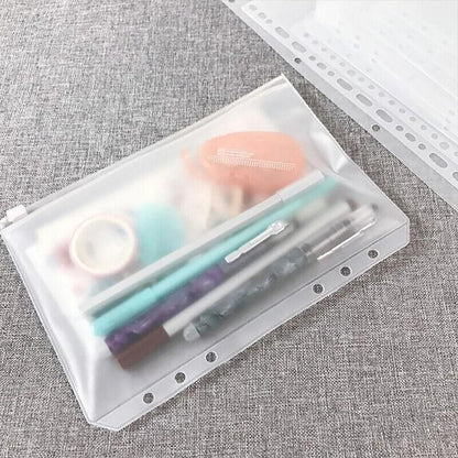 12X A5/A6/A7 Binder Pocket Zipper 6 Holes Pvc Document Filling Bags Clear Kit - A5(21*15CM) V528-BINDERPOCKET-12PCS-A5-108186