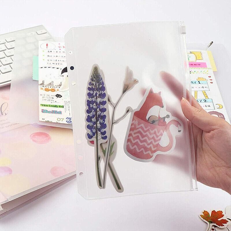 12X A5/A6/A7 Binder Pocket Zipper 6 Holes Pvc Document Filling Bags Clear Kit - A5(21*15CM) V528-BINDERPOCKET-12PCS-A5-108186