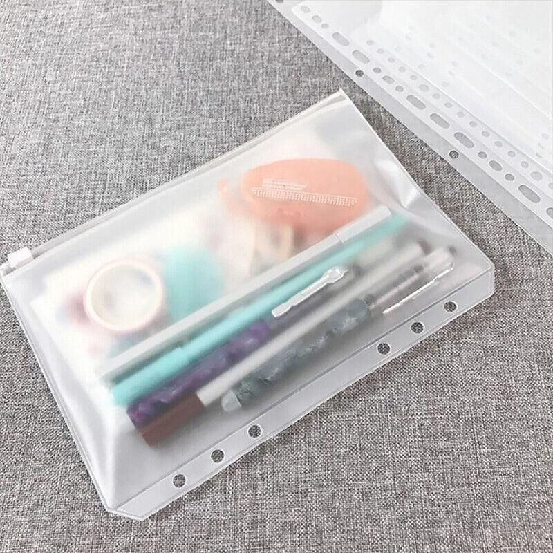 12X A5/A6/A7 Binder Pocket Zipper 6 Holes Pvc Document Filling Bags Clear Kit - A6(17*11CM) V528-BINDERPOCKET-12PCS-A6-116698