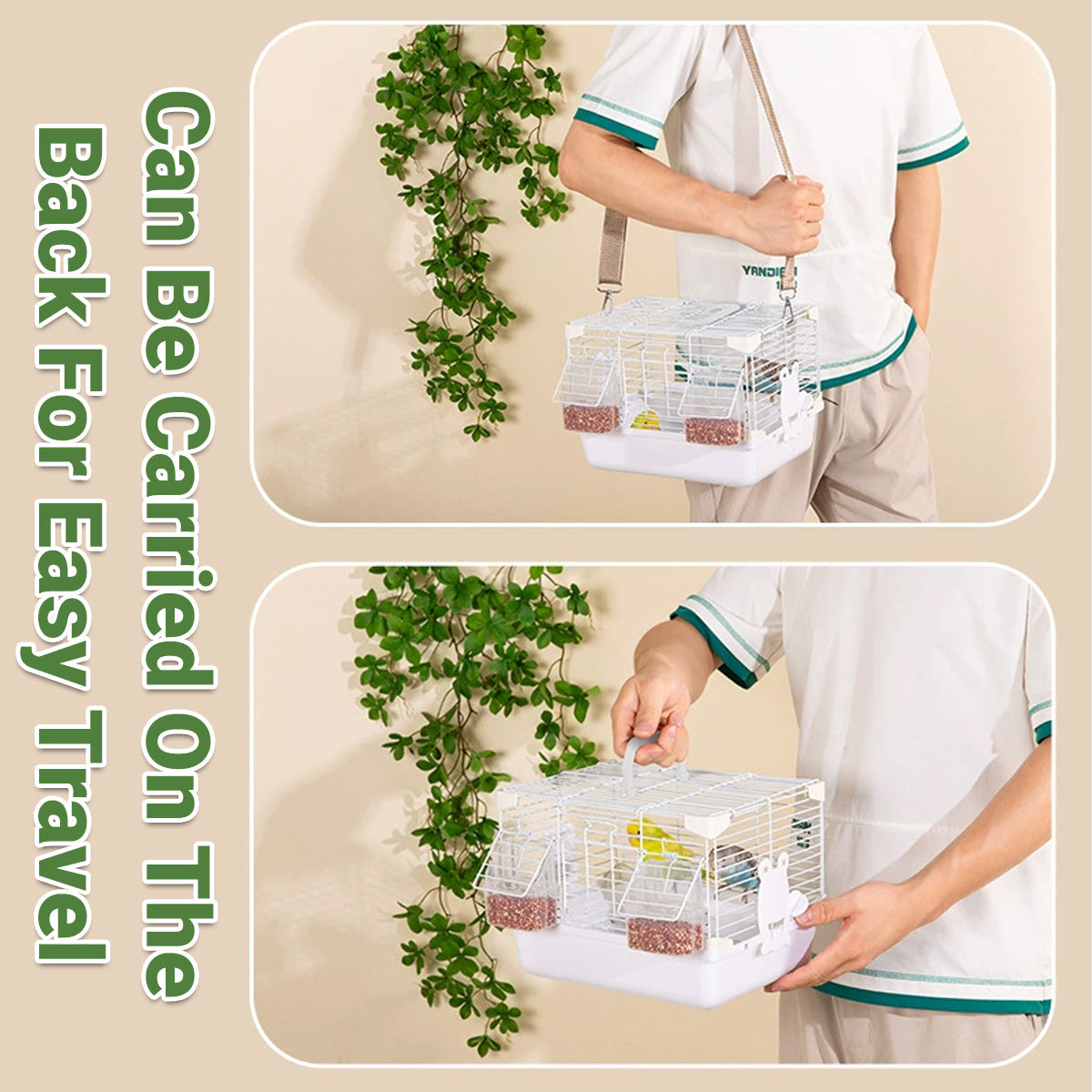Portable Bird Carrier Cage Backpack Travel Bird Cage Outdoor Ventilated Pet Bag - Grey V528-BIRD-CAGE-GREY-524043