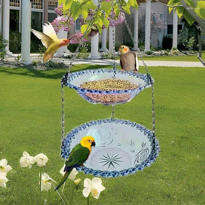 Outdoor Hanging Bird Feeder Bath Garden Patio Decoration for Attracting Birds - Grey V528-BIRD-FEEDER-2-GREY-312969
