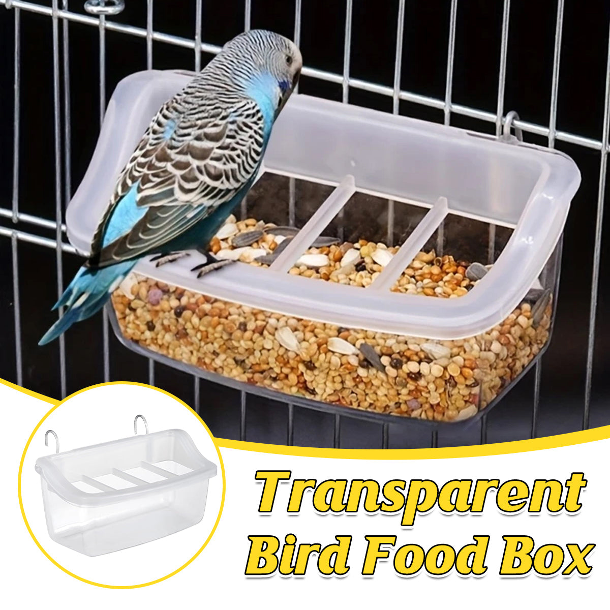 Clear Bird Feeder Box Parrot Food Dispenser Cage Sink Container Hanging Supplies V528-BIRD-FEEDER-496650