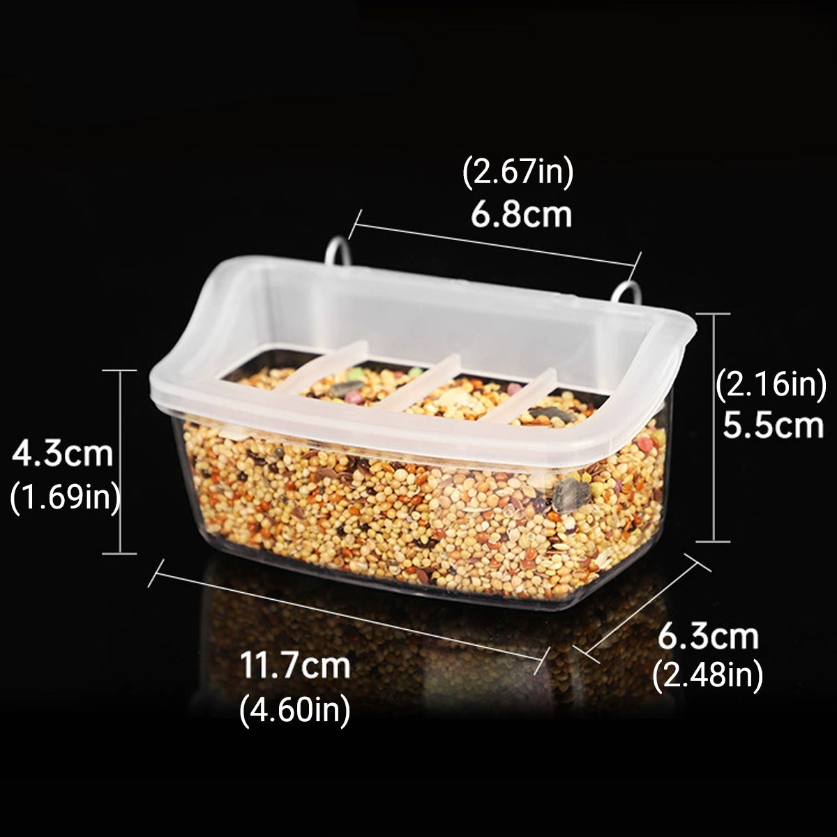 Clear Bird Feeder Box Parrot Food Dispenser Cage Sink Container Hanging Supplies V528-BIRD-FEEDER-496650