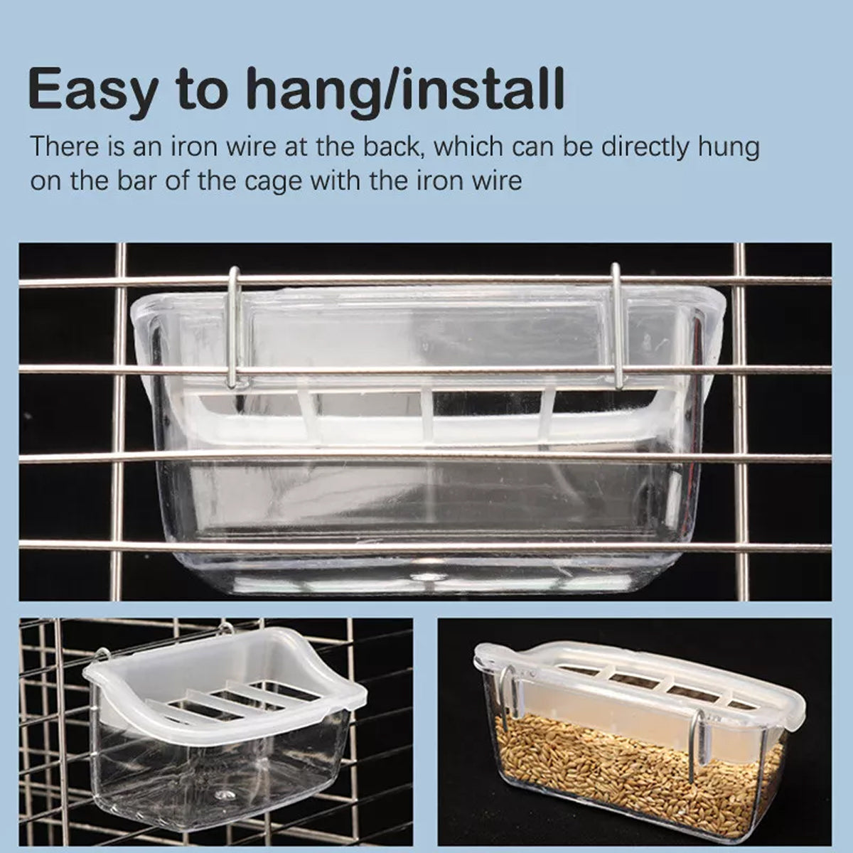 Clear Bird Feeder Box Parrot Food Dispenser Cage Sink Container Hanging Supplies V528-BIRD-FEEDER-496650