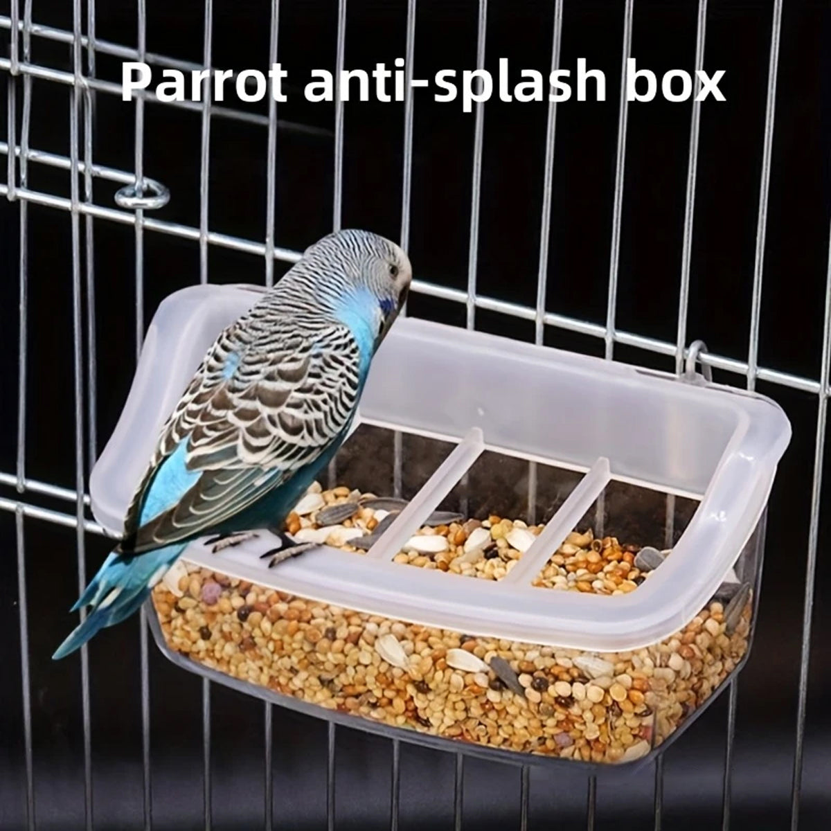 Clear Bird Feeder Box Parrot Food Dispenser Cage Sink Container Hanging Supplies V528-BIRD-FEEDER-496650