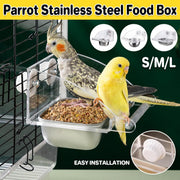 Parrot Stainless Steel Food Bowl Bird Feeder Cage Hanging Dish for Pet Birds - L V528-BIRD-FEEDER-L-775814