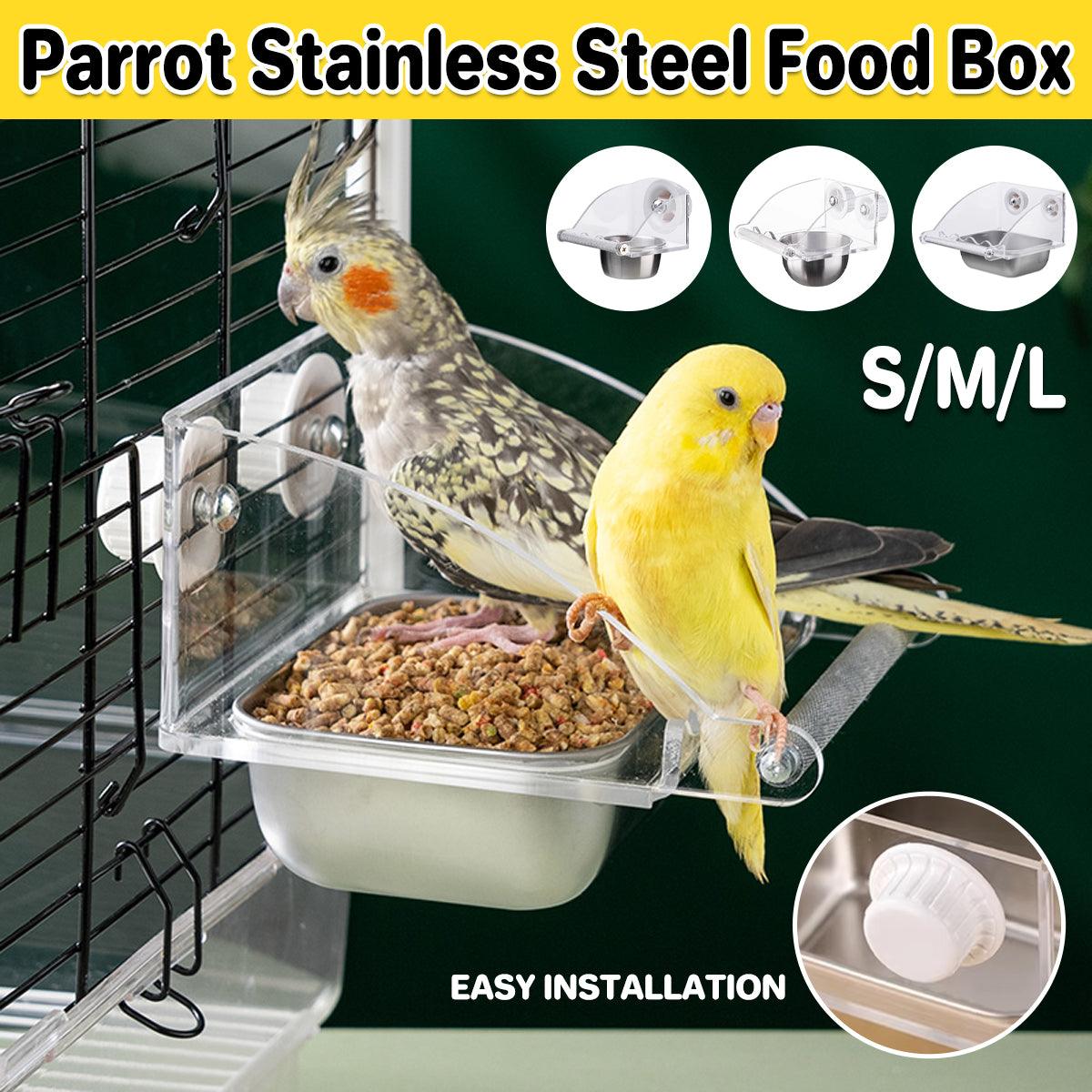 Parrot Stainless Steel Food Bowl Bird Feeder Cage Hanging Dish for Pet Birds - L V528-BIRD-FEEDER-L-775814
