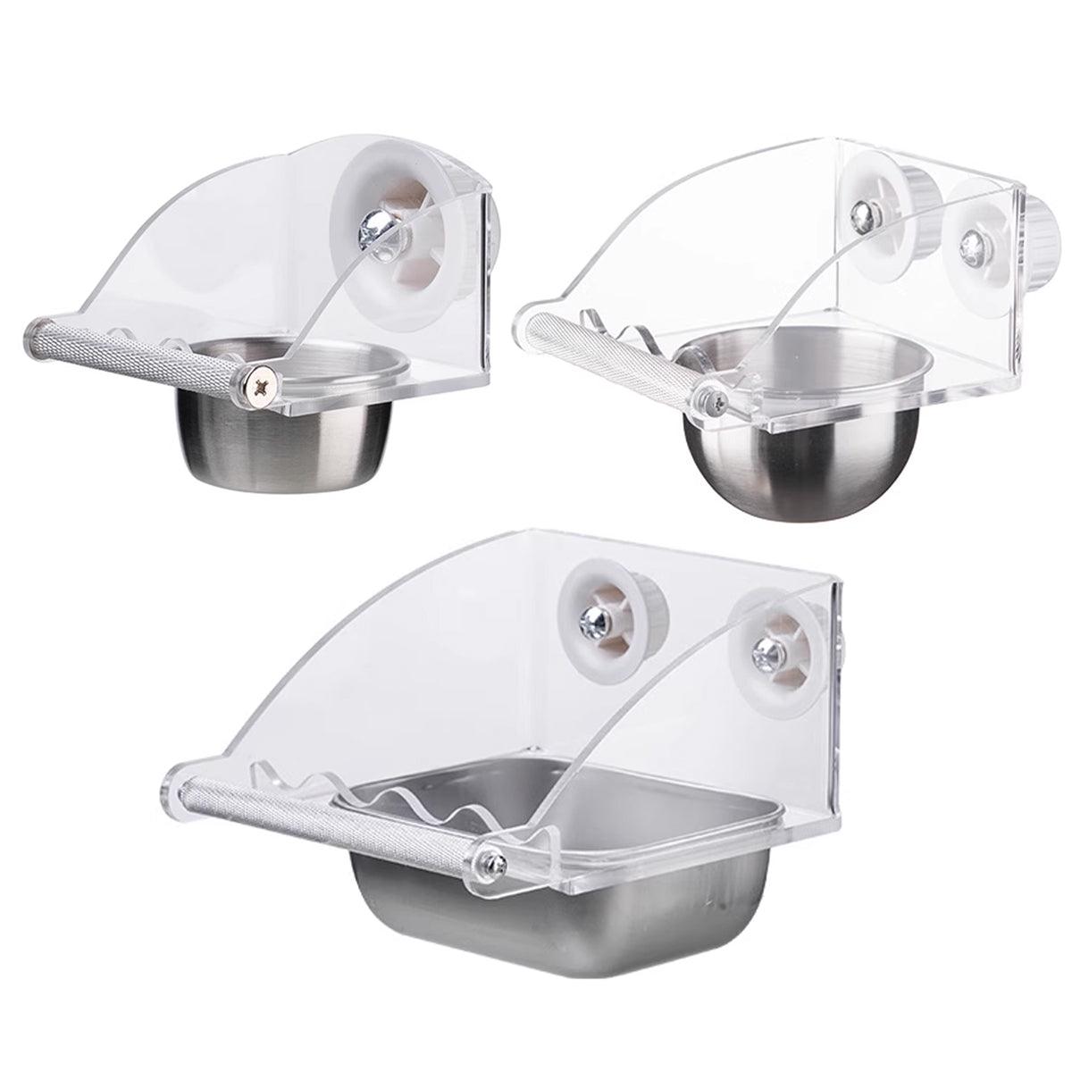 Parrot Stainless Steel Food Bowl Bird Feeder Cage Hanging Dish for Pet Birds - L V528-BIRD-FEEDER-L-775814