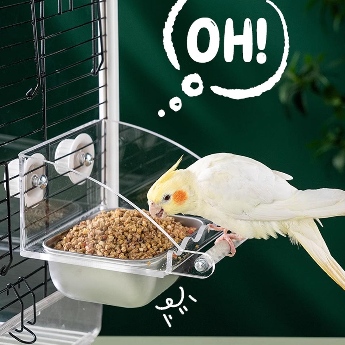 Parrot Stainless Steel Food Bowl Bird Feeder Cage Hanging Dish for Pet Birds - L V528-BIRD-FEEDER-L-775814