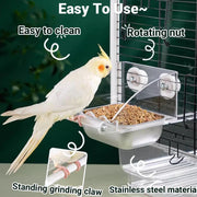 Parrot Stainless Steel Food Bowl Bird Feeder Cage Hanging Dish for Pet Birds - L V528-BIRD-FEEDER-L-775814